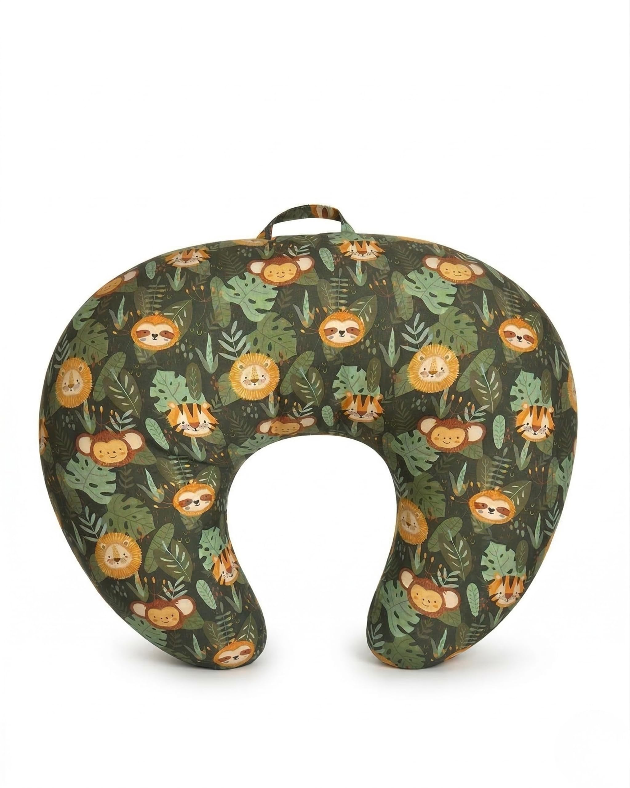 Nursing Feeding Pillow | U-Shape Feeding Cushion for Breastfeeding & Bottle | Soft Portable Support Pillow with Carry Handle (Lion_Green)-image-36