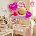 Party Warehouse It's a Girl Balloon Decoration Set| Sleeping Baby Foil Balloon with Pink Heart Balloons| Welcome Baby Girl, Naming Ceremony, Newborn Celebration Décor,Hospital Newborn Decoration-5 Pcs gallery image