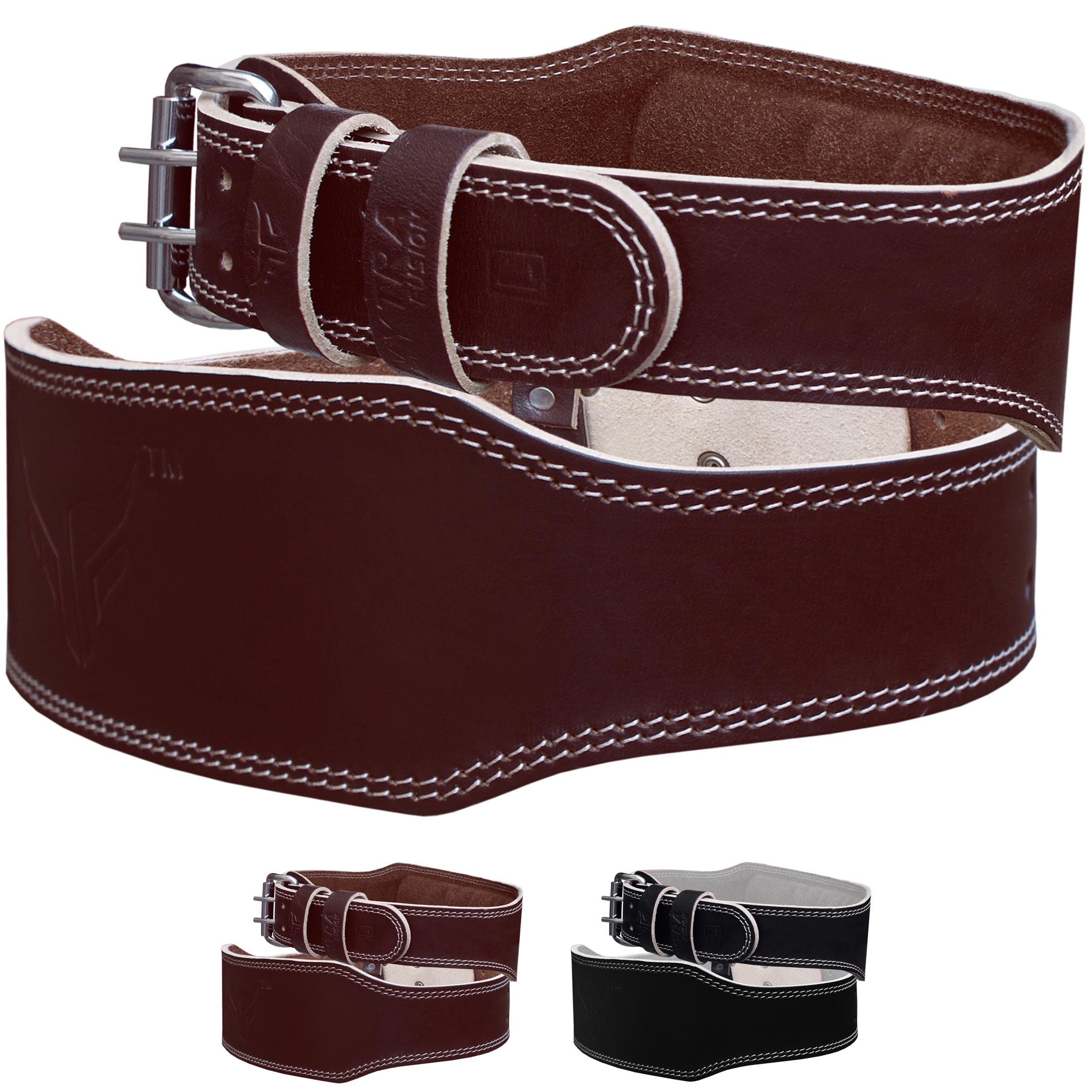 Mytra Fusion Weight Lifting Belt Leather Fitness Training Back Support 4" Wider (Brown, X-Large)