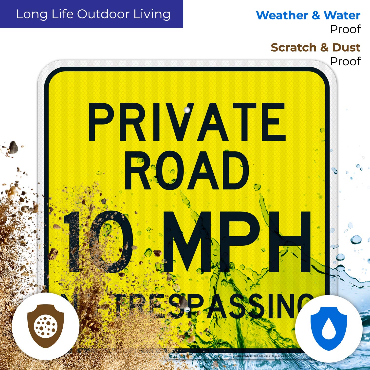 Private Road 10 Mph No Trespassing Sign, 18x18 Inches, 3M EGP Reflective .063 Aluminum, Fade Resistant, Indoor/Outdoor Use, Made in USA
