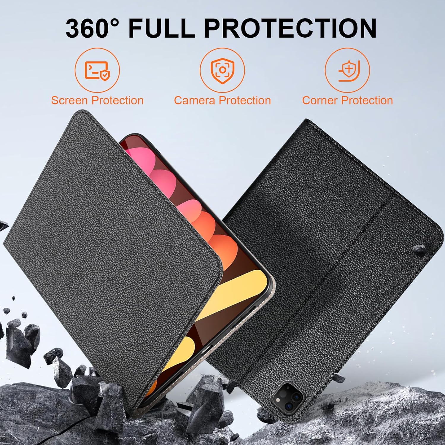 Case for iPad mini 7 (A17 Pro) 2024, iPad mini 6th Generation 2021, Leather Protective Shockproof Smart Cover Adjustable Stand - Auto Wake/Sleep and Multiple View Angles, Black