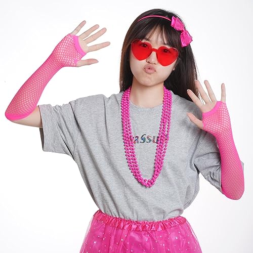 Miniatura 5 de Accesorios para disfraz de los años 80, traje de tutú de neón de los años 90, tema de los años 80 y 90, disfraz de fiesta de neón elegante (rojo