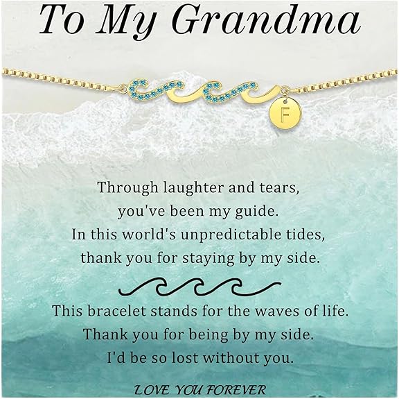 Dainty Gold Bracelet with Initials, Gifts for Women Initial Bracelets for Women Mom Gift Teen Gifts Trendy Stuff Wave Bracelet Grandma Graduation Gifts for Her 2025 Daughter Friend Letter A-Z Birthday Christmas Jewelry