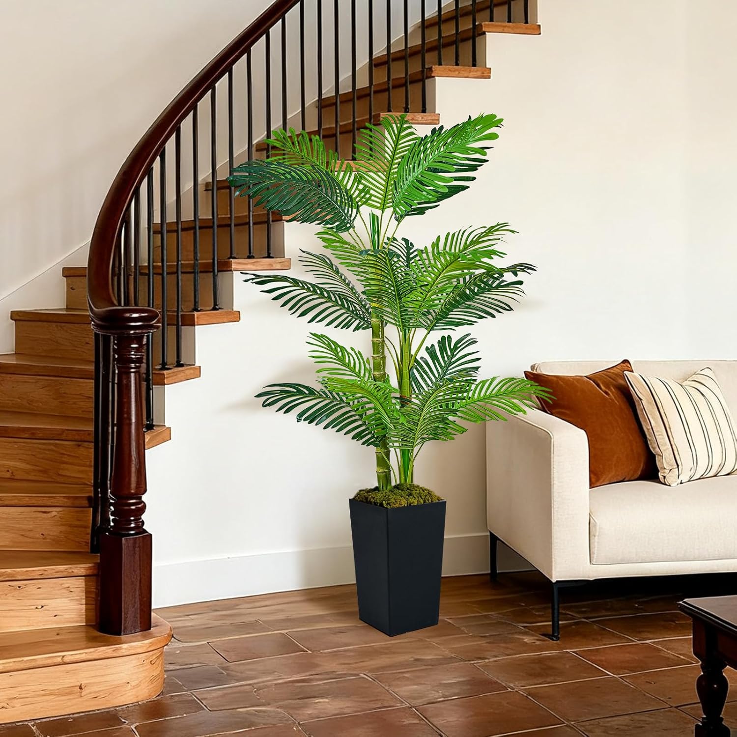 Artificial Palm Tree 6FT - Fake Tree with Tall Planter and Fairy Lights, Large Tropical Palm Faux Tree, Fake Plants for Indoor Outdoor Living Room Office Home Decor