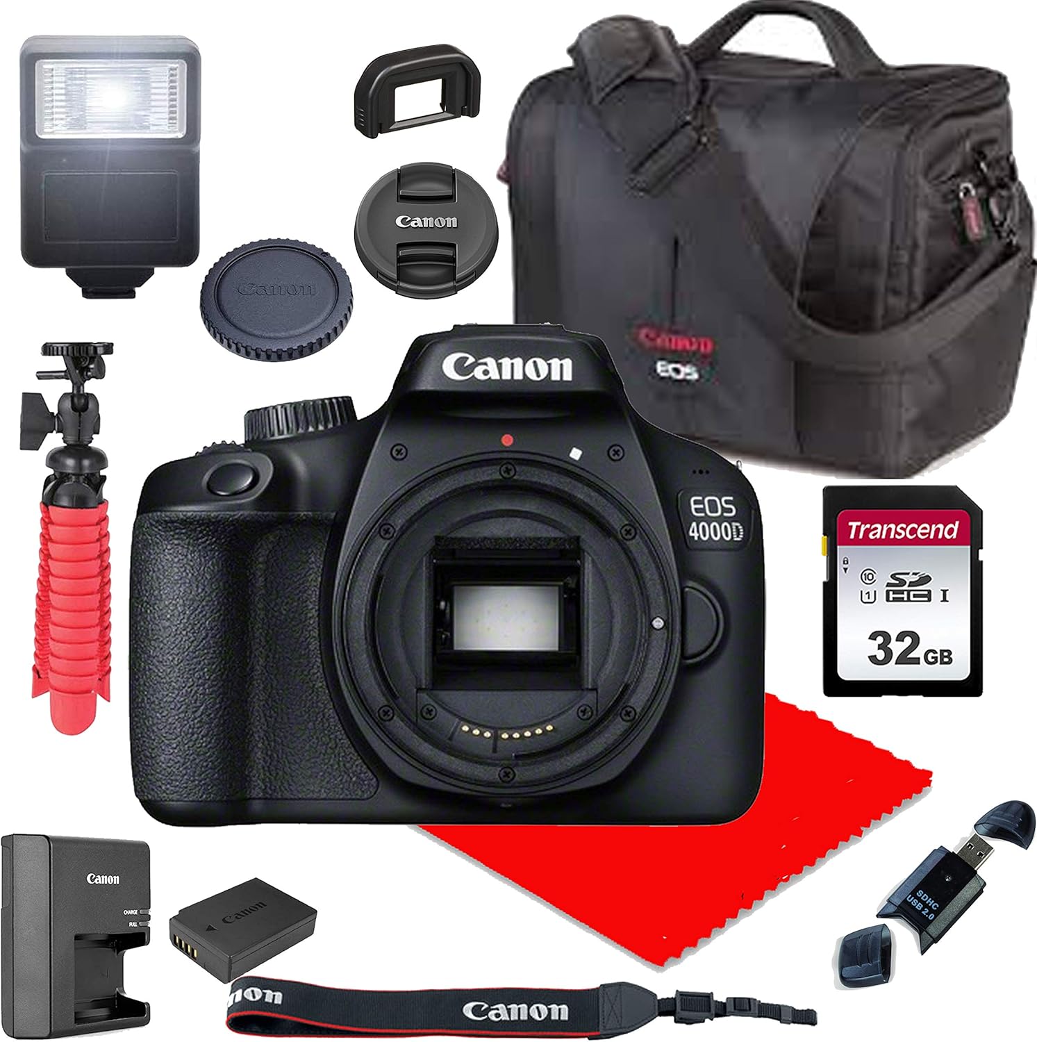 Canon EOS 4000D DSLR Camera Body Only (No Lens) + Canon Case + 32GB SD Card (13pc Bundle) (Renewed)
