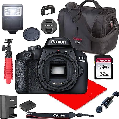 Canon Solo cuerpo de la cámara DSLR EOS 4000D (sin lente) + funda Canon + tarjeta SD de 32 GB (paquete de 13 piezas) (renovado)