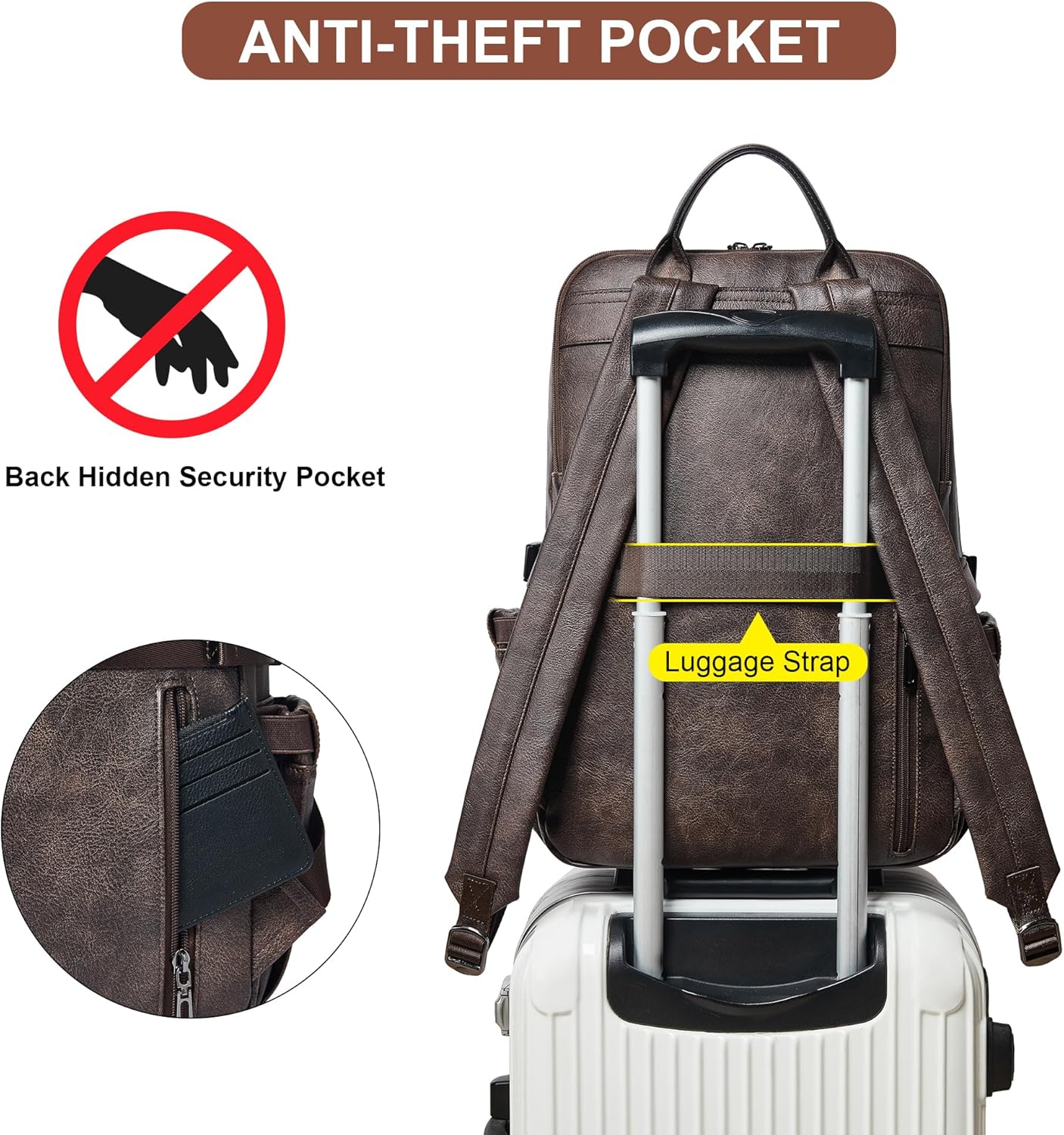 Shrrie Vegan Leather Laptop Backpack for Women,17 Inch Computer Backpack Purse for Work Business College Travel Teacher Nurse with Anti-theft Pocket & Giant Tumbler Holder Pocket,Chocolate - Image 4