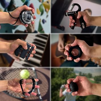 Hand Grip Strengthener Workout Kit (8 Pack) Forearm Grip Adjustable Resistance Hand Gripper, Finger Stretcher, Finger Exerciser, Grip Ring,Gyro Ball (black)