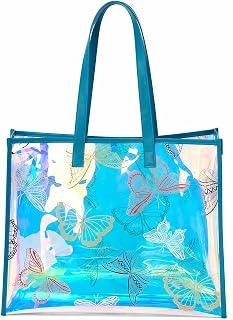 Holographic Clear Jelly Tote Beach Bag TPU Butterfly Iridescent Bachelorette Work Stadium Travel Bulk 3/5 Pack