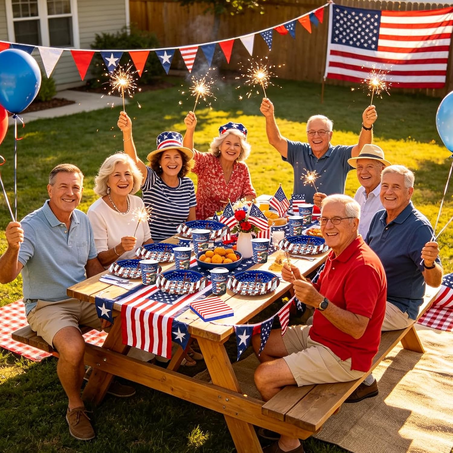 180PCS 4th of July Party Supplies, 250th Anniversary Patriotic Party Tableware Set Serve 30, Red White Blue Plates Napkins Cups Knives Forks for Memorial Independence Day Decorations Supplies