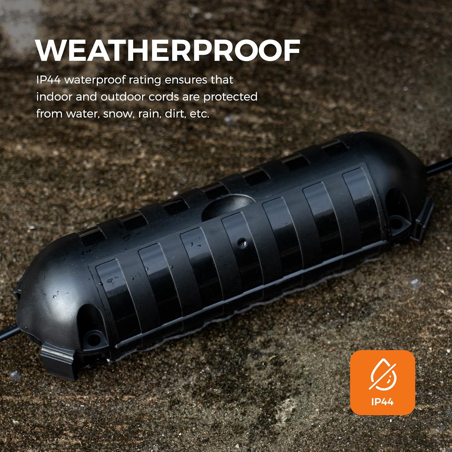 WELKIN 1-Pack Outdoor Extension Cord Cover, Water-Resistant Electrical Connection Box, Fits AWG12-18 Cords, Protects Outdoor Outlets, Plugs, Sockets, Holiday String Lights, Power Tools (Black)
