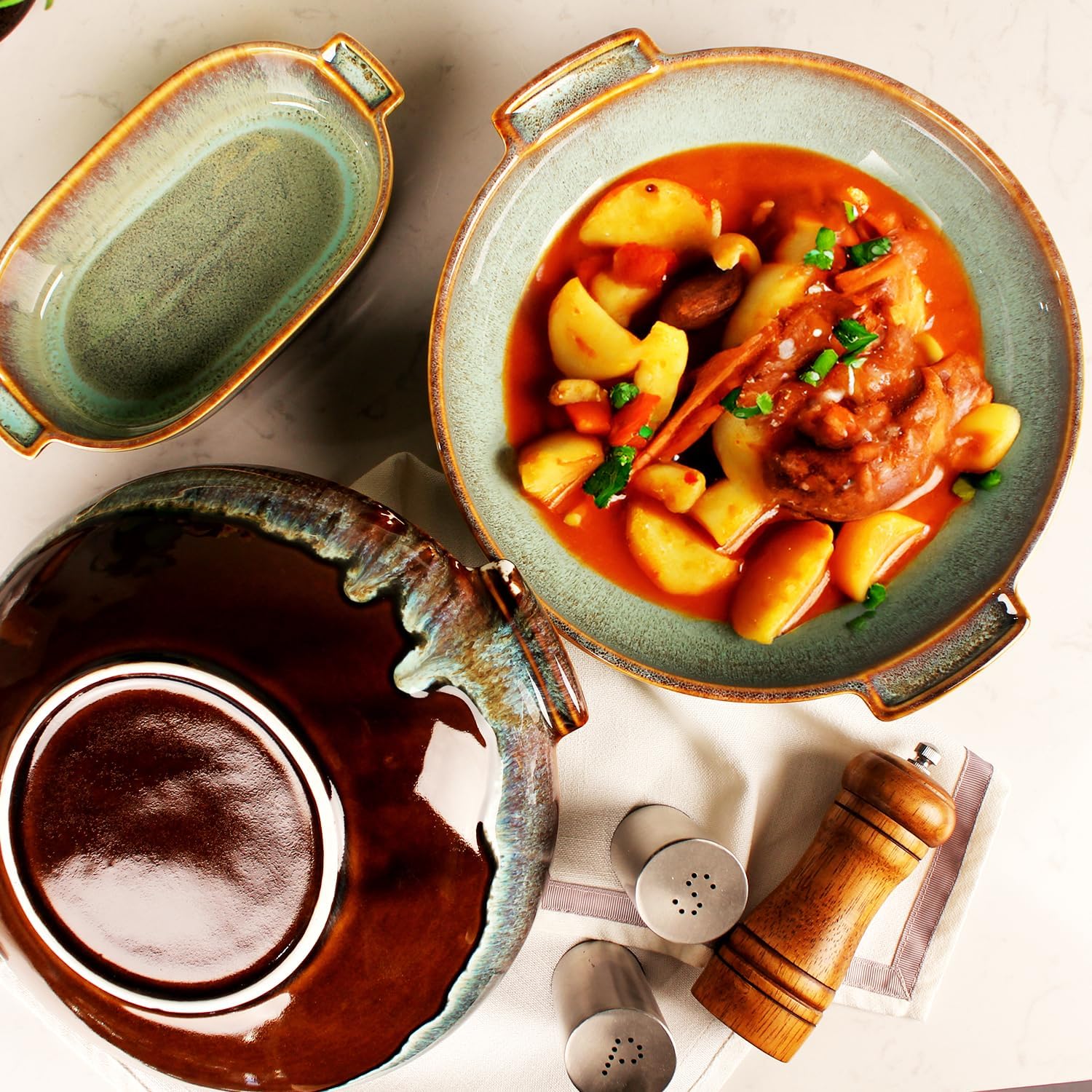 Round Casserole Dish Set of 2, 1.6 Qt Ceramic Au gratin Baking Dish, Baking Pan with Handles or for mixing, salad, pasta bowl, Best gift for those who love baking, Microwave, Oven safe