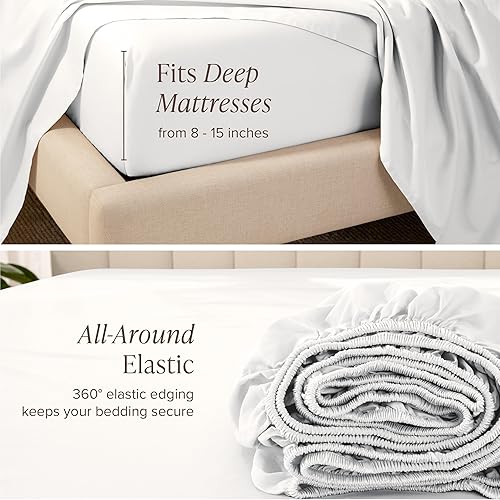 Miniatura 7 de Bare Home Sábana bajera de satén 100 % algodón orgánico, tejido satinado suave, cálida y lujosa, sábana bajera inferior, sábana bajera de bolsillo