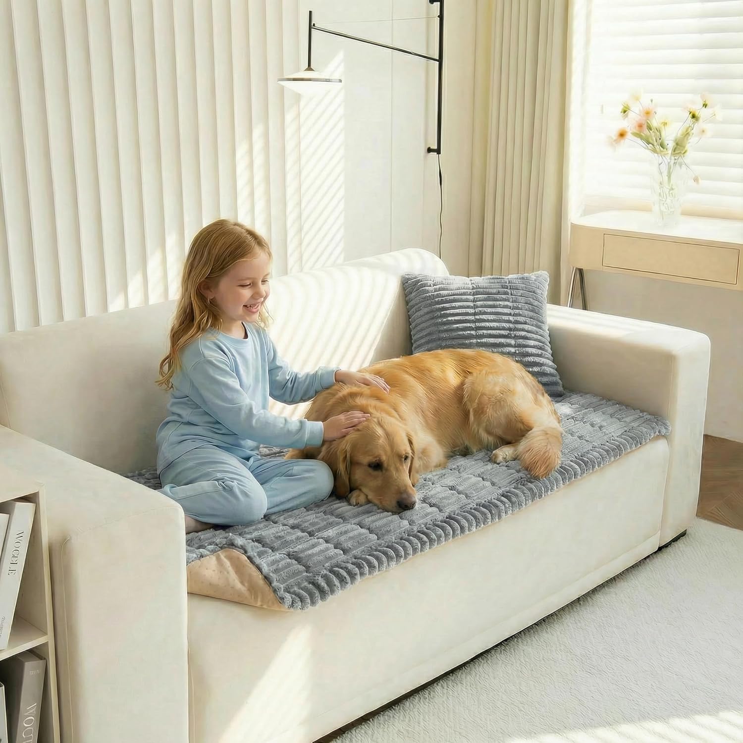 Non-Slip Sectional Couch Covers, Washable Pet Friendly Furniture Protector for Dogs Cats, Soft Thick Slipcover for L-Shaped Sofa (Sold by Piece, Not Set) (Light Grey, 27.6"x27.6")