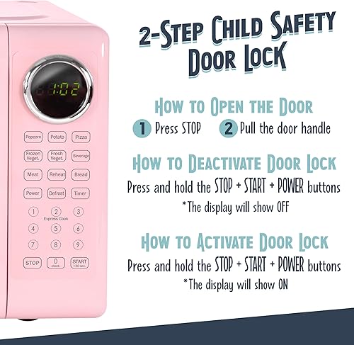 Miniatura 7 de Nostalgia Horno microondas retro, 0.7 pies cúbicos, tamaño de encimera de 700 vatios con tocadiscos de vidrio, bloqueo de seguridad para niños, 8