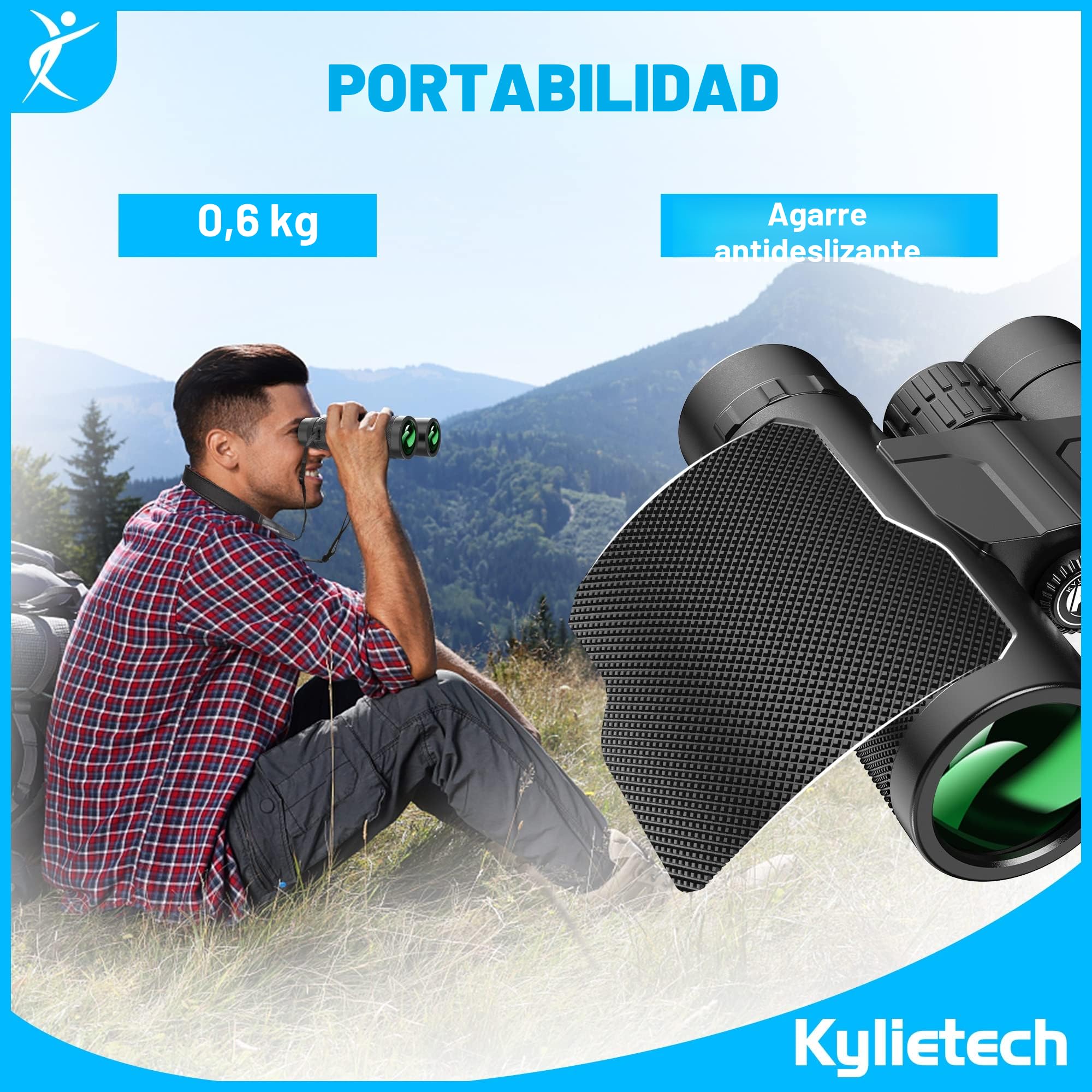 Prismáticos, Kylietech 12X42 Prismaticos Portátiles para Adultos- Prismas BaK4 y Lentes FMC, con Trípode y Adaptador para Teléfono, para Observación de Aves, Senderismo, Caza