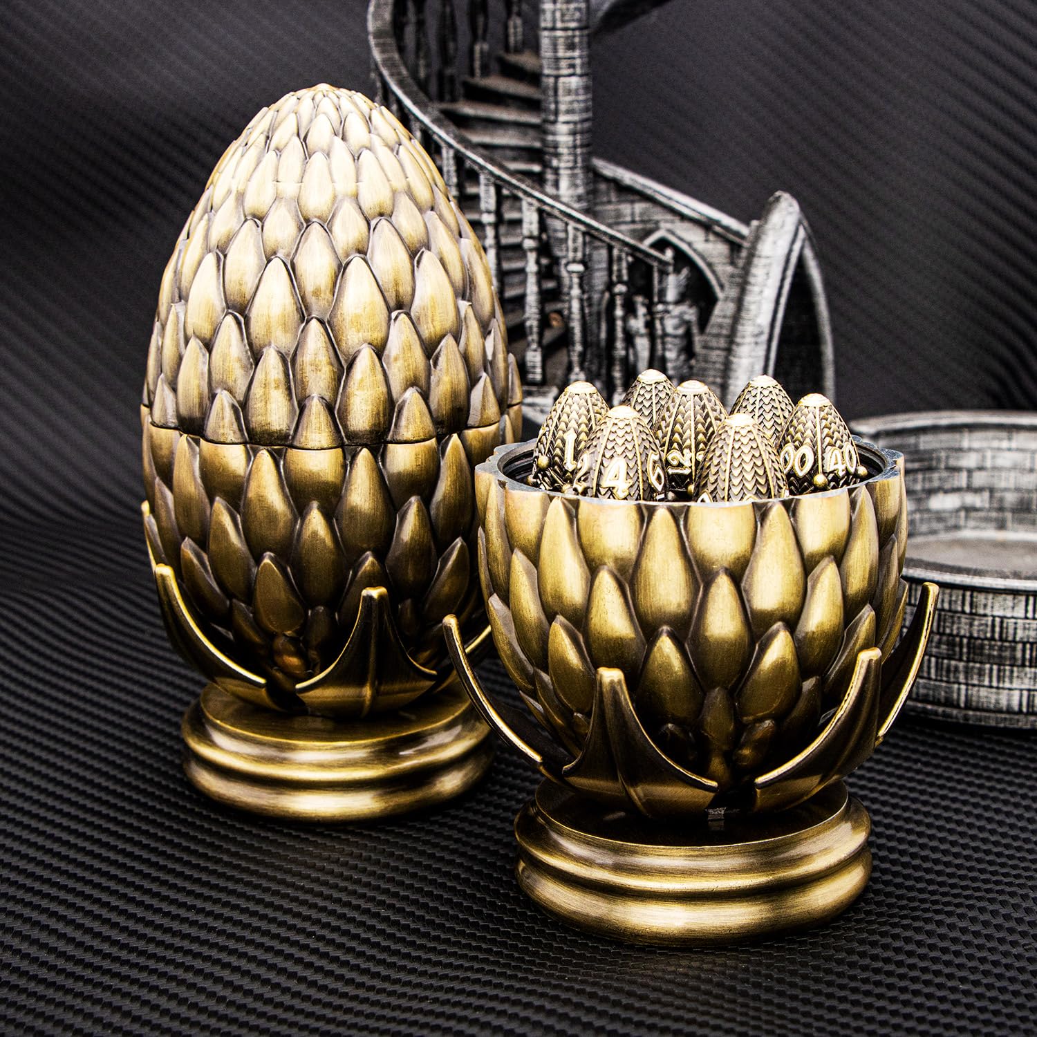 ARUOHHA DND Metal Dragons Dice Bronze Dragon Egg Dice with Rotating Dragon Egg Shell - Image 3