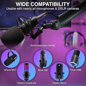 Sensic SA-30 Microphone Boom Arm, 360 Rotatable Mic Stand with 6 inch riser, Microphone Holder with 1/4, 3/8 and 5/8 Adapters, Professional Microphone Arm with Accessories, Mic Boom Arm Black