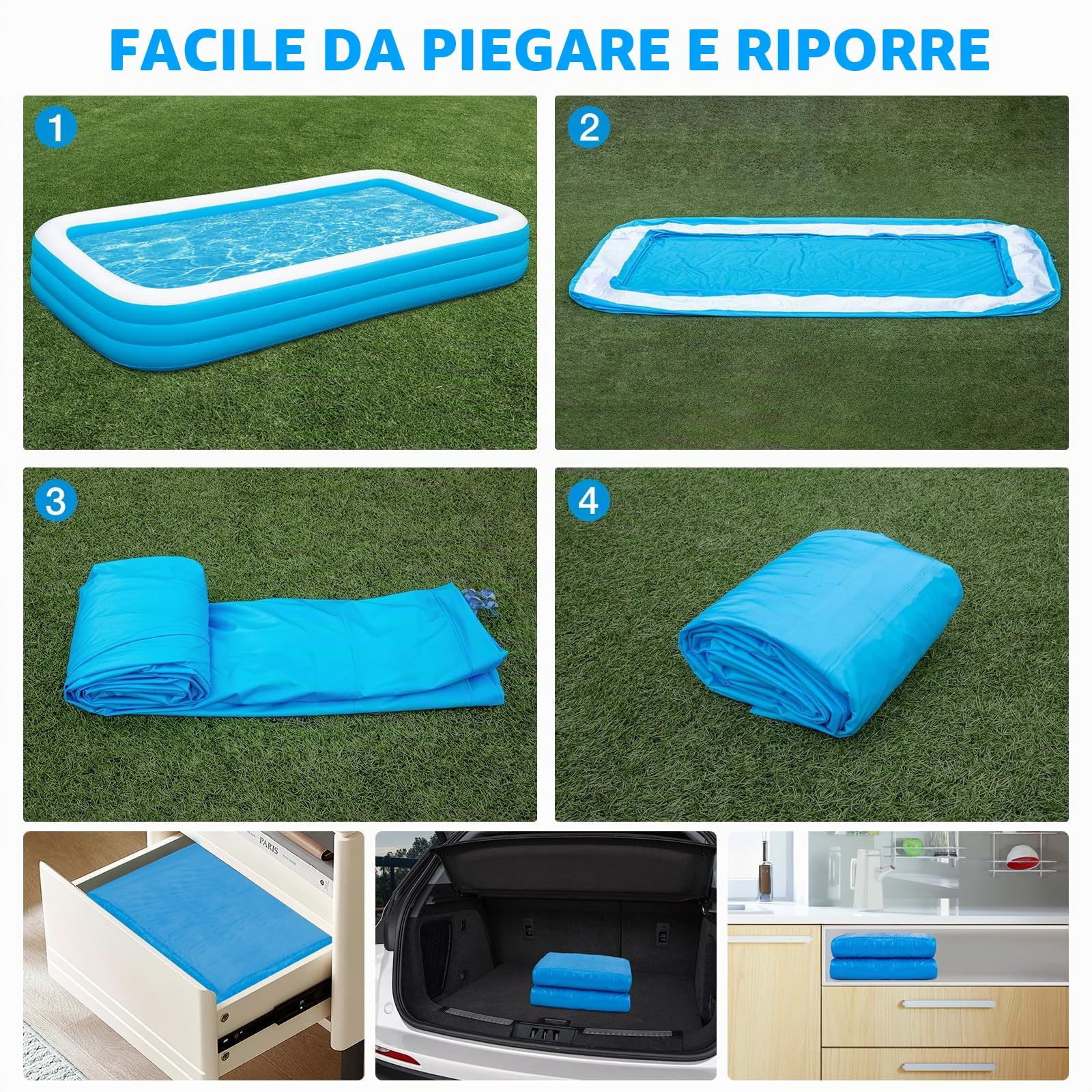 Piscina gonfiabile extra large per adulti, 457 x 193 x 55 cm, piscina spessa di grandi dimensioni con pompa ad aria, piscine grandi per cortile, giardino, prato, interno
