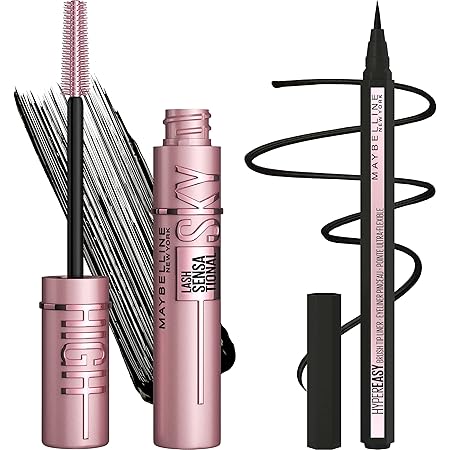 Amazon Com Maybelline New York Sky High Mascara Washable Blackest Black Hyper Easy Liquid Eyeliner Pitch Black Bundle