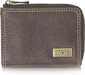 Edwin Men's Coin Purse, Metal Plate, Grain Leather, Card Storage, Coin Storage, Small, Compact