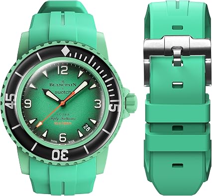 BONACE Strap for Blancpain Swatch,Curved Soft Rubber Waterproof Replacement Strap for Swatch Blancpain Fifty Fathoms,22mm Quick Release Band for Blancpain x Swatch Men Women with Remove Tool Kit