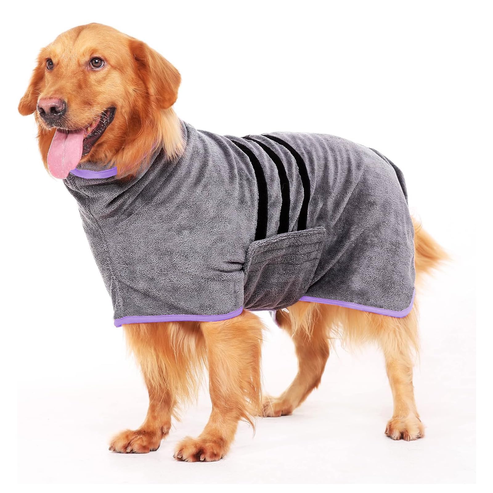 Peignoir pour Chien, Peignoir Chien Super Absorbante, Peignoir Chien élastique Réglable, Peignoir Bain Chien à Séchage Rapide pour Chiens de Taille Moyenne/Grande