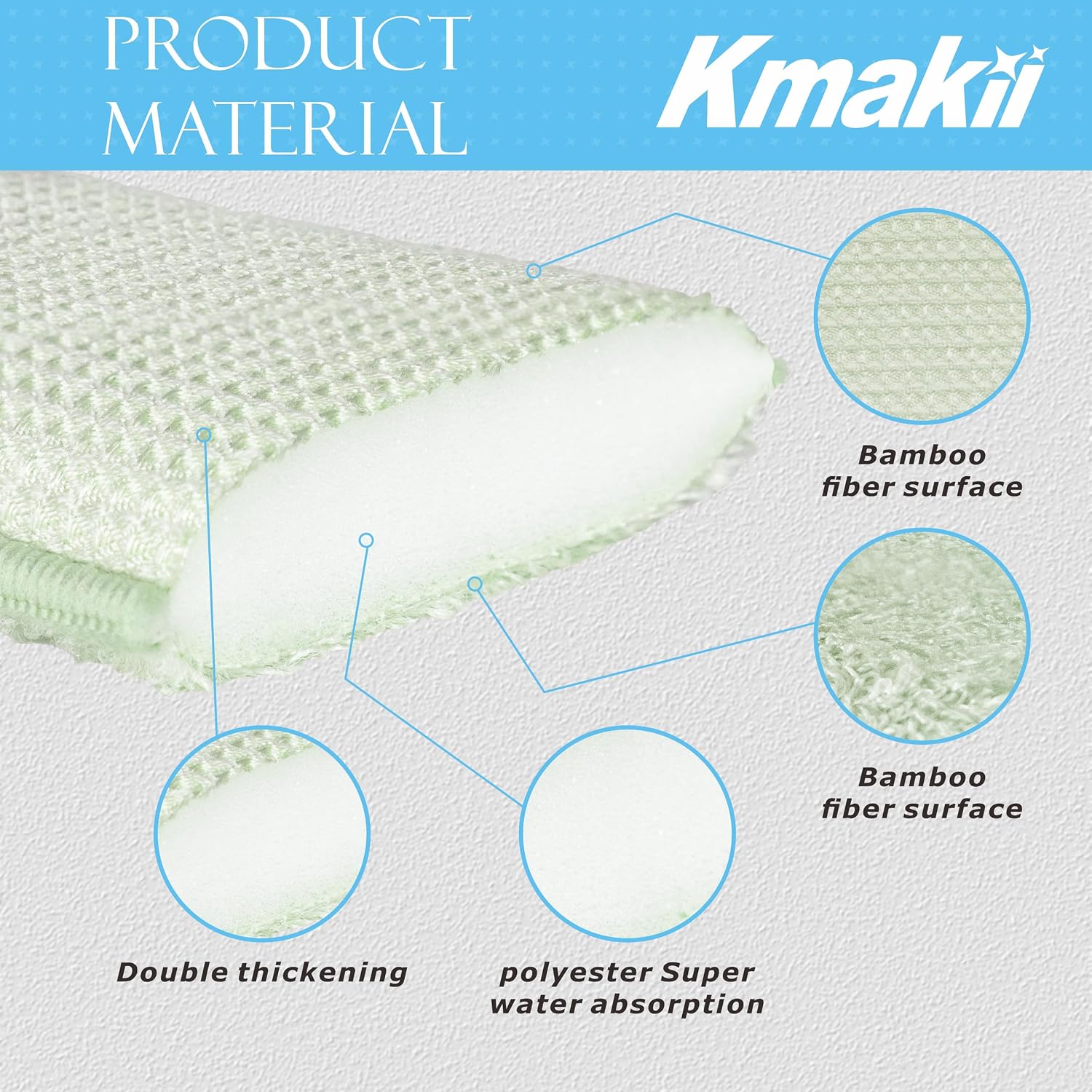 KMAKII Bamboo Kitchen Sponges Dish Sponge Super Absorbent Natural Dish Sponges,3 Color, Pack of 6 image 3