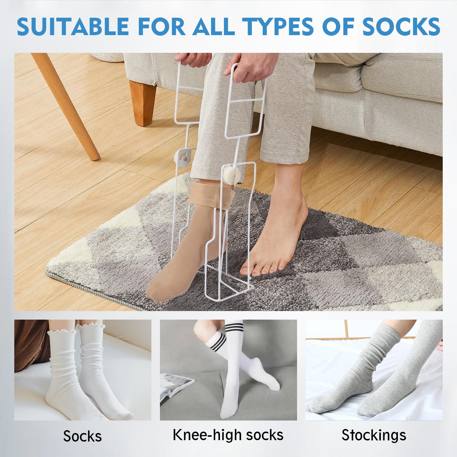 Aiuto per calze, calze in metallo, per calze a compressione, con manico allungato, per anziani, calze a compressione per donne incinte