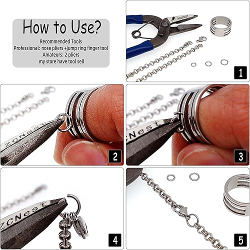 Miniatura 3 de Kit de anillos de salto de acero inoxidable de 0.157 in, 0.197 in, 0.236 in, 0.276 in, 0.315 in, 0.394 in, de metal, redondo, para manualidades,