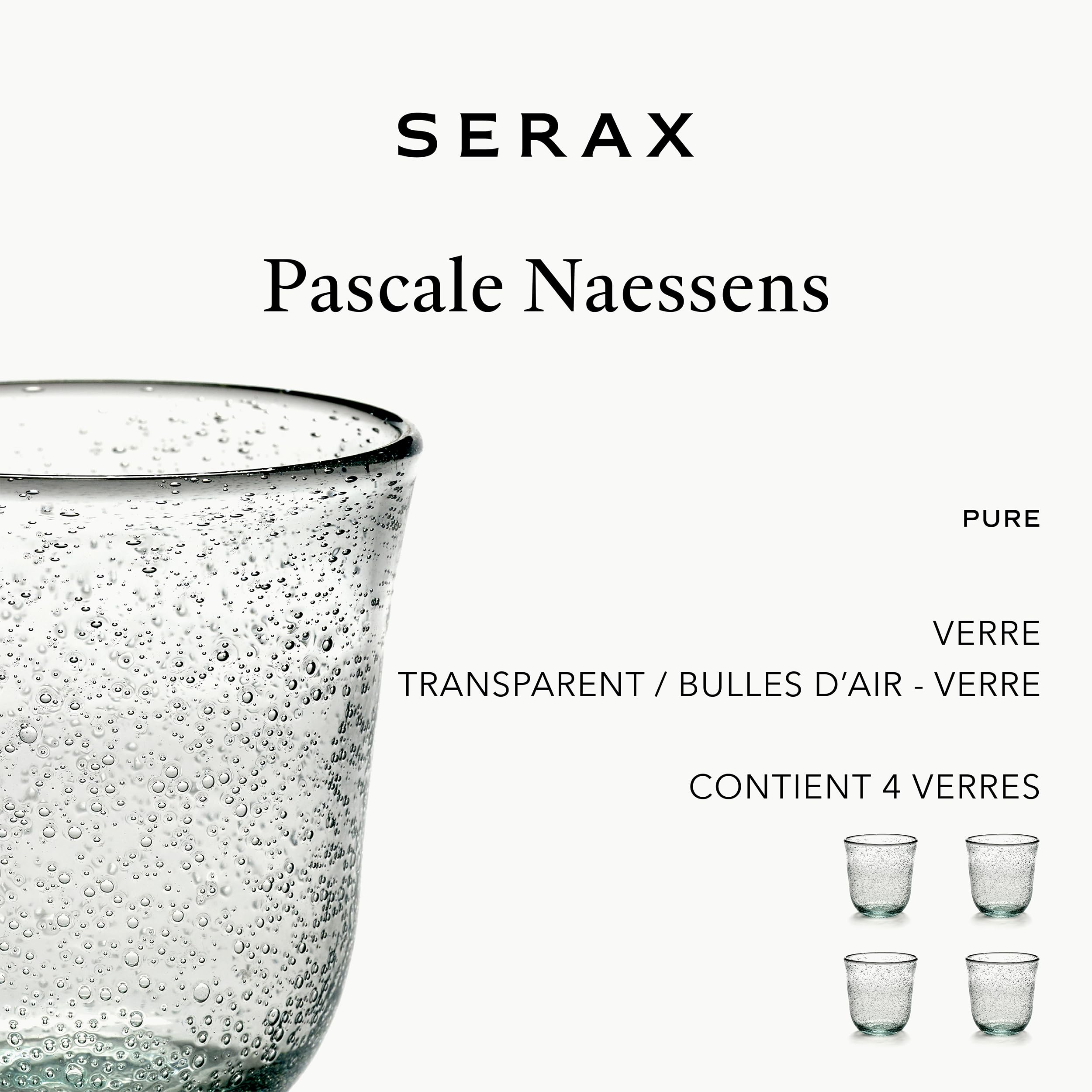 Juego de 4 vasos para beber | Cristalería Pure de Pascale Naessens | Vasos de Agua Transparentes 20 CL ​​con Burbujas | Artículos básicos para el hogar, cristalería | Bebidas, Jugos