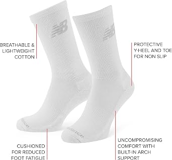 New Balance Unisex 3 Pack Crew Socks, White, M UK