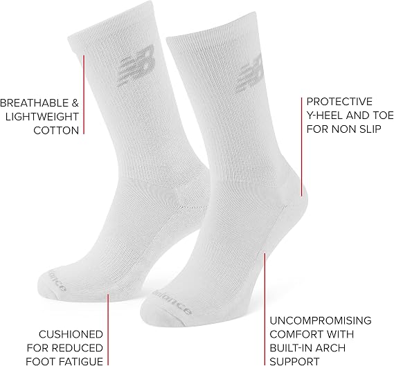 New Balance Unisex 3 Pack Crew Socks, White, M UK