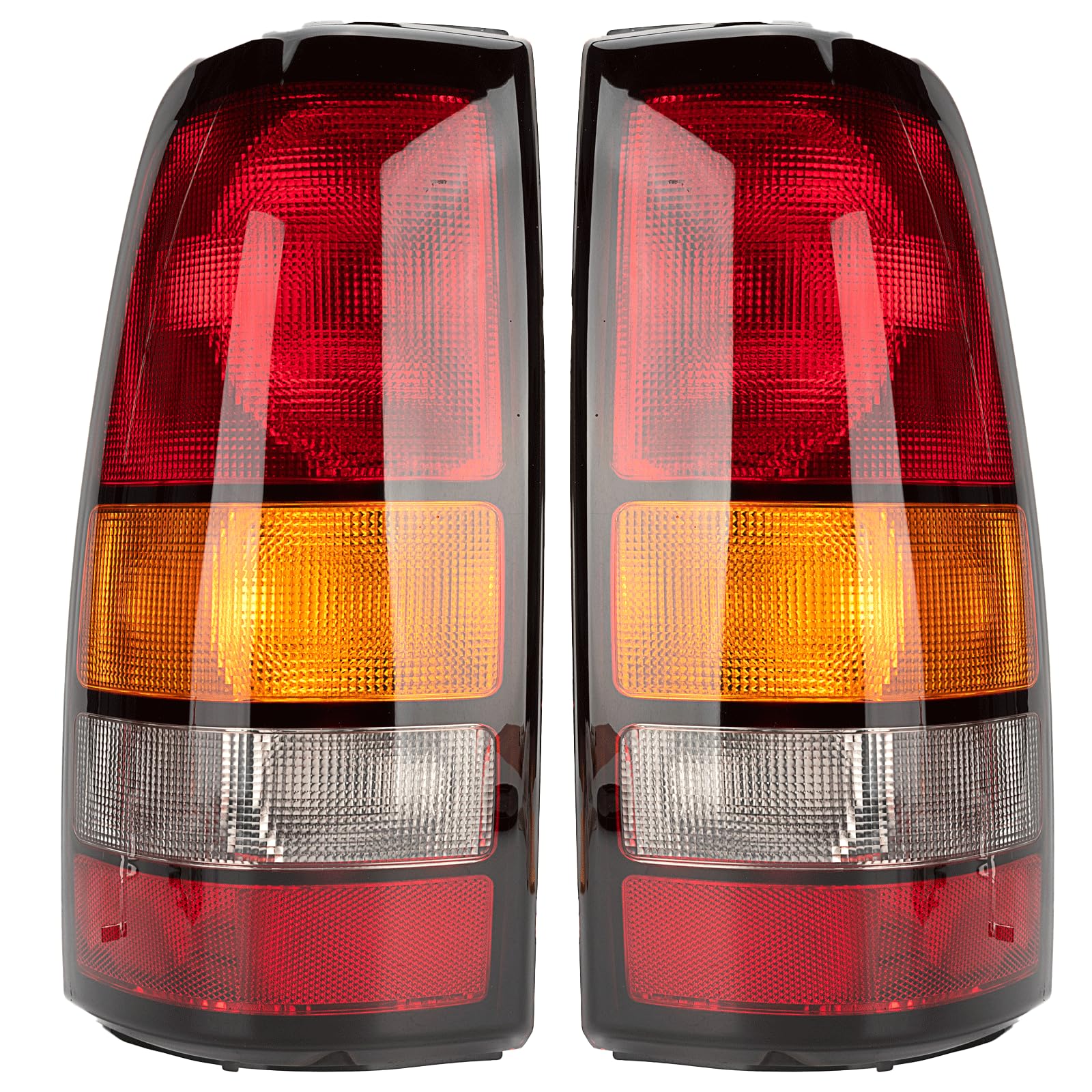 MiKaFex Tail Light Housing Compatible With 1999-2002 Chevy Silverado 1500 2500 3500 1999-2006 GMC Sierra Driver and Passenger Side Red Rear Brake Lamps Without Bulb,Red+Amber+White, Black Edge