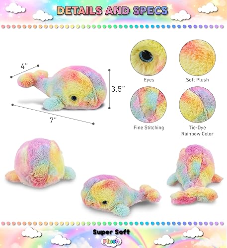 Miniatura 3 de DolliBu Animal de peluche de ballena arcoíris  Suave juguete de peluche de ballena abrazable, adorable juguete de peluche del océano para jugar,
