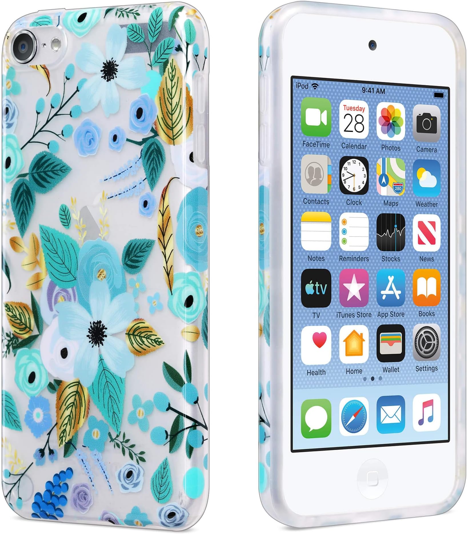 ULAK Compatible With Ipod Touch 7 Case, Slim Thin Soft TPU Case For Girls, Shockproof Protective Back iPad Cover For Ipod Touch 7Th/6Th/5Th Generation, Blue Floral