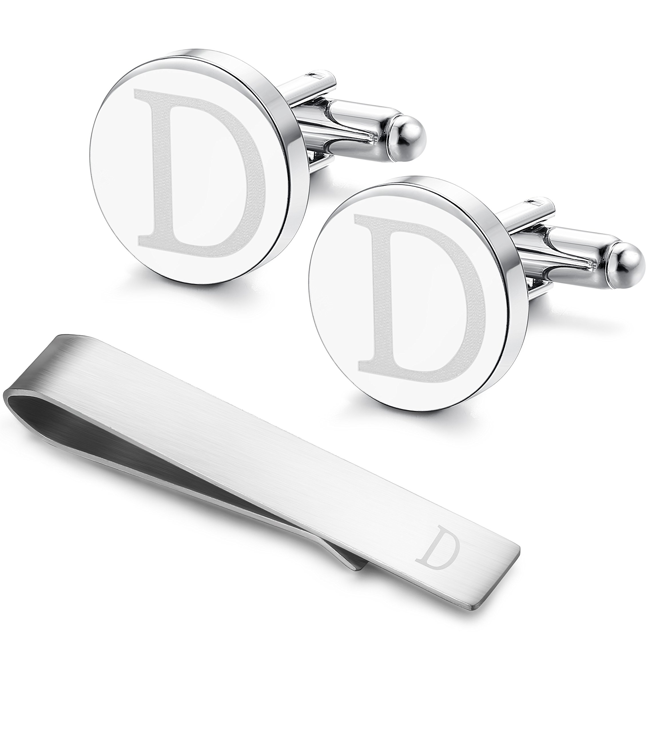 LOYALLOOK Initial Cuff Links Mens and Tie Clips for Men