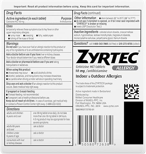 Miniatura 9 de Zyrtec Tabletas para alivio de alergias de 24 horas 10 mg de cetirizina HCl antihistamínico para alergias 45 unidades