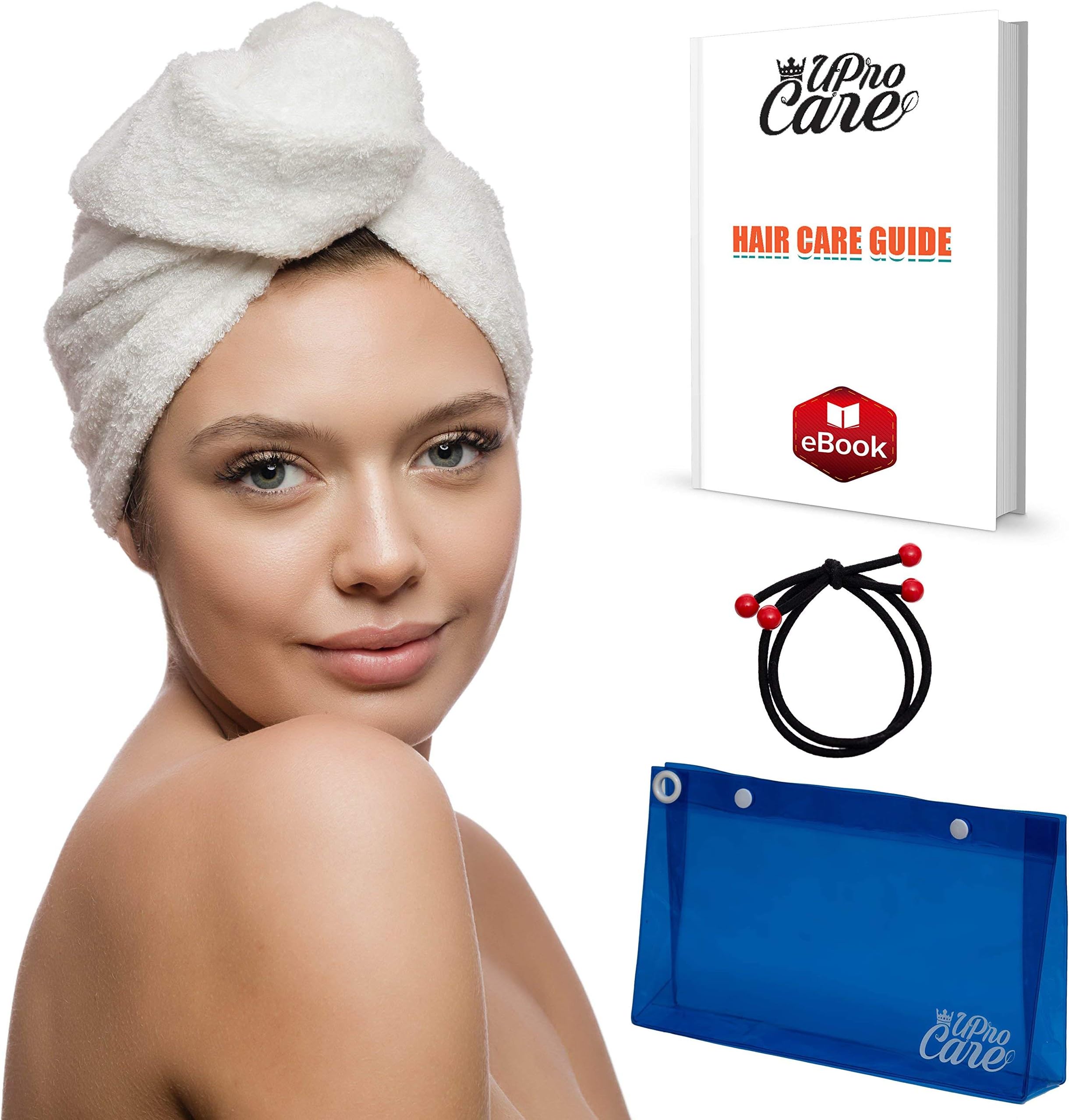 uProCare Hair Towel Wrap for Women Bamboo and Cotton Quick Drying Towels Anti Frizz Soft And Absorbent Turban For Wet Long Hair