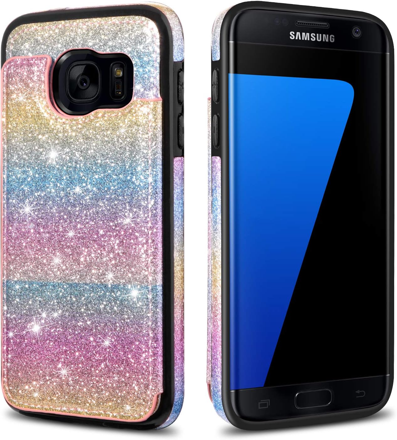 HianDier Wallet Case for Galaxy S7, Slim Protective Case with Credit Card Slot Holder Flip Folio Soft PU Leather Magnetic Closure Cover Case Compatible with Samsung Galaxy S7, Tricolor