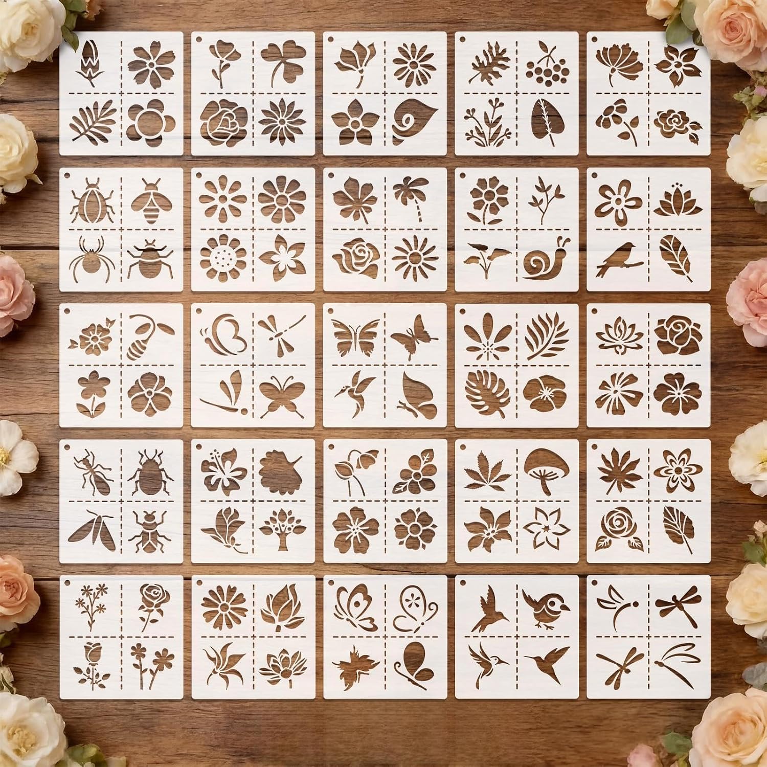 Marspark 100 Patterns 4x4 Inch Reusable Stencils for Crafts, Flower