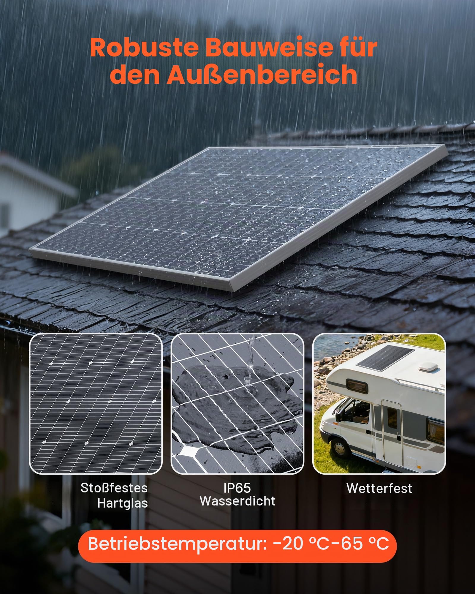 VEVOR Monokristalline Solarmodule, 100 W 2er-Pack, PV-Modul mit MC4-Ausgangsleistung & Aluminiumrahmen, Solarpanel IP65 wasserdicht, Netzunabhängiger Balkonkraftwerk für Auto, Boot, RV, Flachdach
