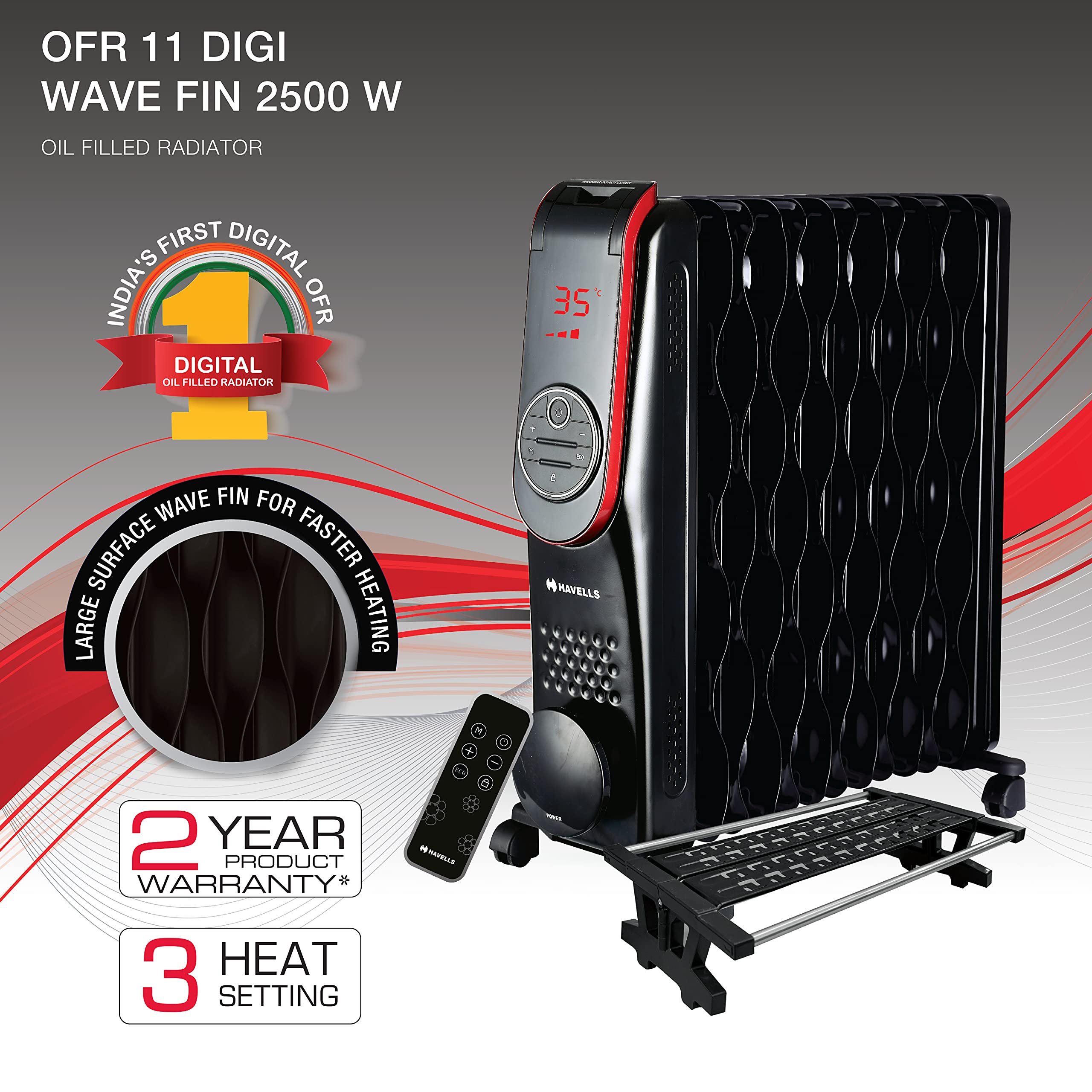 Havells Digital OFR 11 Wave Fin 2500 watt (Black) (GHROFBMK250) :  Amazon.in: Home u0026 Kitchen