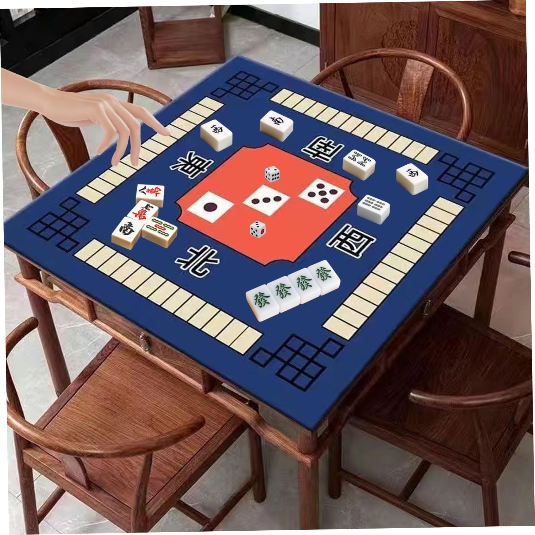 Tapis de Table Mahjong antidérapant 80 x 80 cm, réduction du Bruit pour Table, Jeu résistant à l'usure pour fête, Poker, Cartes, Jeux de société familiaux Bleu
