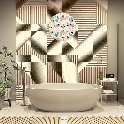 Miniatura 4 de Reloj de pared de cactus de camello del desierto, decorativo, redondo, de 9.84 pulgadas, moderno, funciona con pilas, para cocina, sala de estar,