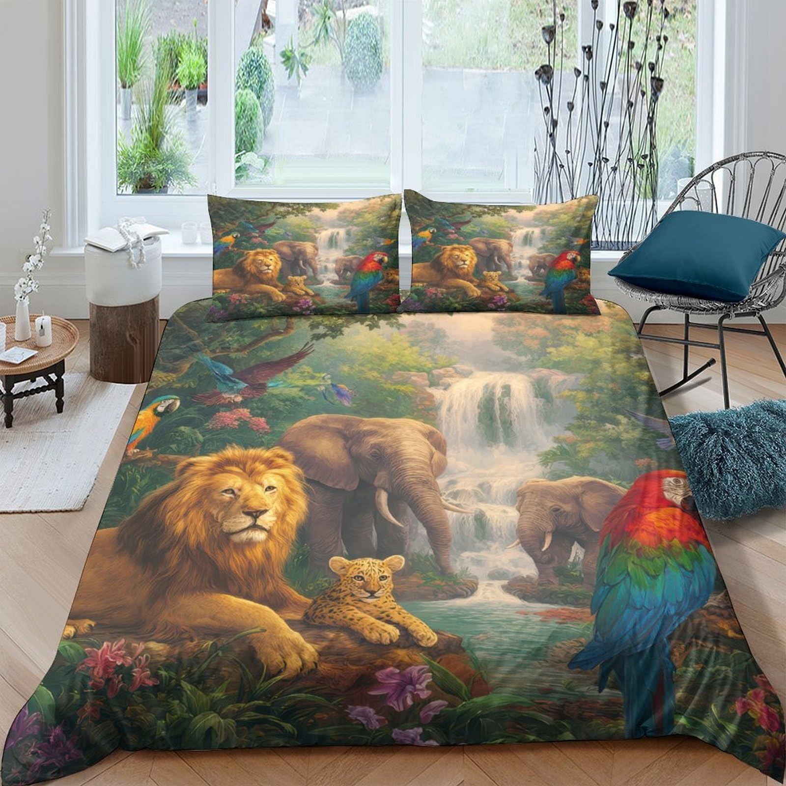 Ctjqhvkz Style-8 3D Printed Jungle Animals Fitted Sheet Microfiber Soft Breathable Rainforest Parrot Mattress Cover Bedroom Decor Single（135X200cm）