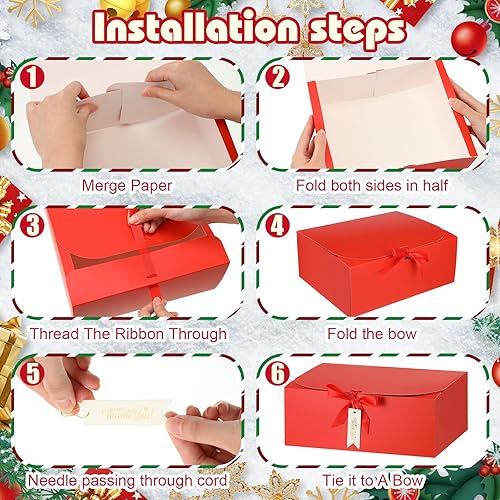 Miniatura 5 de Juego de 36 cajas de Navidad para regalos con tapas de 10 x 8 x 4 pulgadas, cajas de regalo de boda con cinta de agradecimiento y pin para regalos