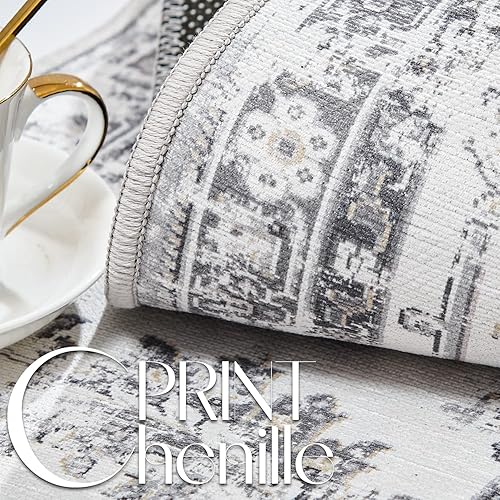 Miniatura 3 de jinchan Tapete de pasillo lavable a máquina, diseño floral de época, antideslizante, pelo bajo, ultrafino, para cocina, lavandería, dormitorio o