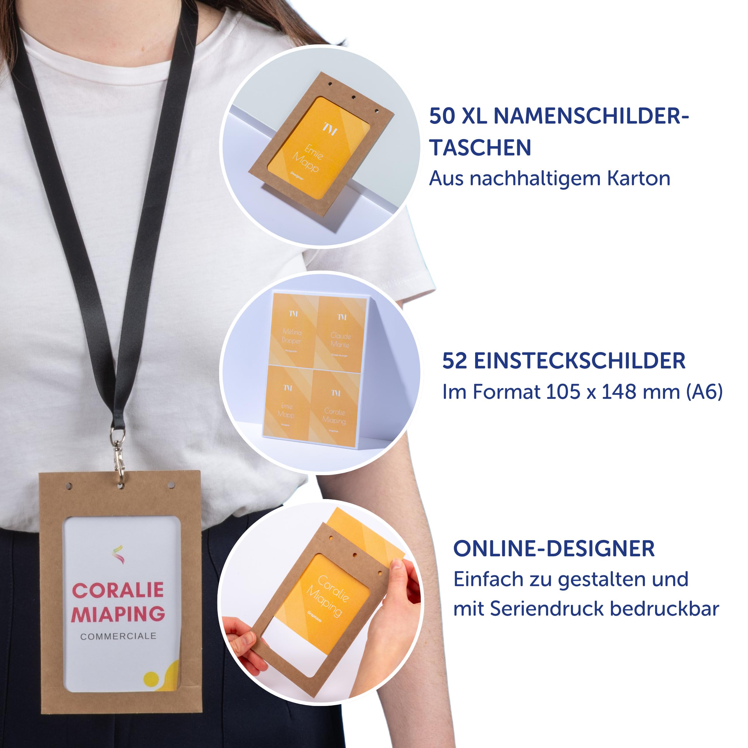 AVERY Zweckform 4839XL Namensschilder für Kleidung 50 Stück (148x105mm, A6 Namenschilder-Taschen inkl. 52 Stück blanko Einsteckschilder, Ausweishüllen aus Karton, Einsteckkarten bedruckbar) weiß