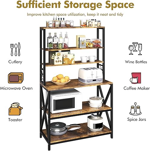 Miniatura 8 de Yaheetech - Estantería de cocina de 6 niveles, mesa de café de 31.5 pulgadas, gabinete para microondas de estilo granja para espacios pequeños,